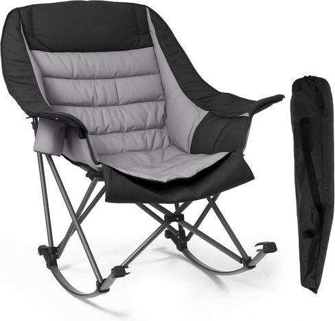 كرسي التخييم الضخم للبالغين - 400 رطل كرسي معسكر مبطن مع حامل كأس ، كرسي موسيقى الروك في الهواء الطلق المحمولة للتخييم ، الفناء الخلفي ، الفناء (الأزرق والرمادي) in Kuwait