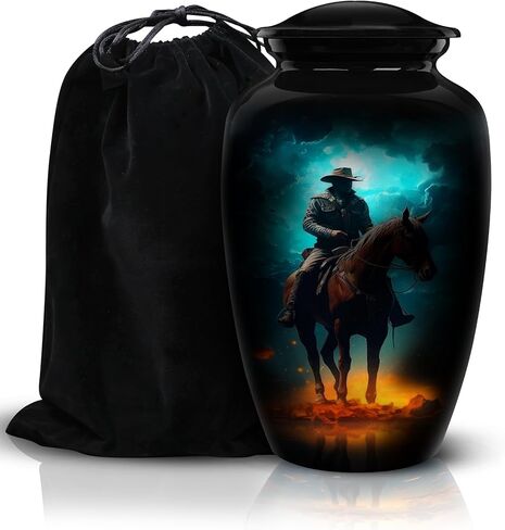 Cowboy Horse Cremation Urn for Human Ashes – Adult Large Aluminum Funeral Burial Urn – Western Decorative Memorial Urn for Men and Women – Holds Up to 200 lbs in Saudi Arabia