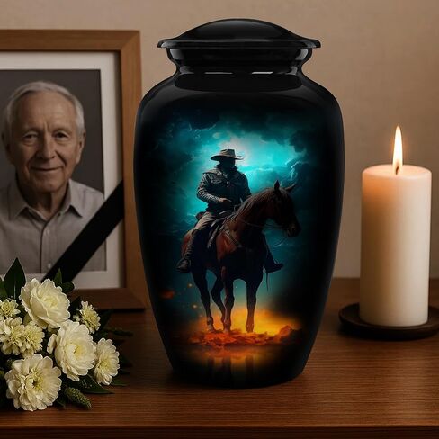 Cowboy Horse Cremation Urn for Human Ashes – Adult Large Aluminum Funeral Burial Urn – Western Decorative Memorial Urn for Men and Women – Holds Up to 200 lbs in Saudi Arabia