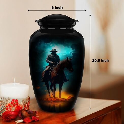 Cowboy Horse Cremation Urn for Human Ashes – Adult Large Aluminum Funeral Burial Urn – Western Decorative Memorial Urn for Men and Women – Holds Up to 200 lbs in Saudi Arabia