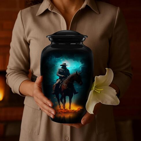 Cowboy Horse Cremation Urn for Human Ashes – Adult Large Aluminum Funeral Burial Urn – Western Decorative Memorial Urn for Men and Women – Holds Up to 200 lbs in Saudi Arabia