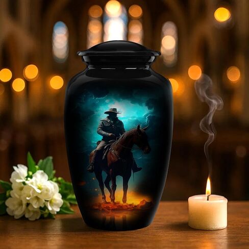 Cowboy Horse Cremation Urn for Human Ashes – Adult Large Aluminum Funeral Burial Urn – Western Decorative Memorial Urn for Men and Women – Holds Up to 200 lbs in Saudi Arabia