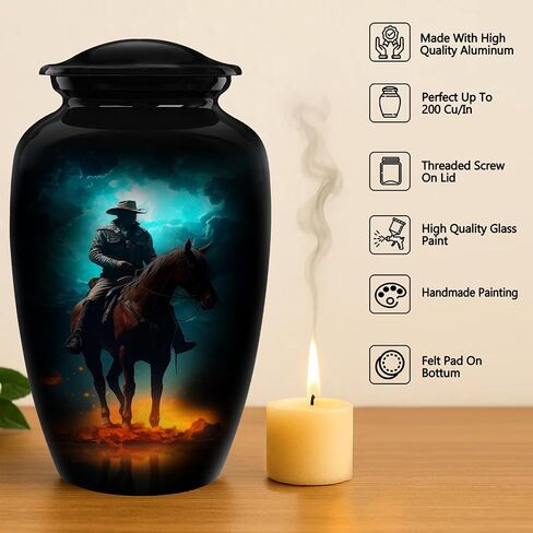 Cowboy Horse Cremation Urn for Human Ashes – Adult Large Aluminum Funeral Burial Urn – Western Decorative Memorial Urn for Men and Women – Holds Up to 200 lbs in Saudi Arabia