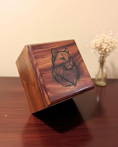 Wooden Urn Beautiful Cat Face Design-Pet Urns for Cat Ashes-Decorative Wooden Pet Urns for Ashes - Rosewood Cremation Urns for All Pets-Urns for Cats-Wooden Box in Saudi Arabia