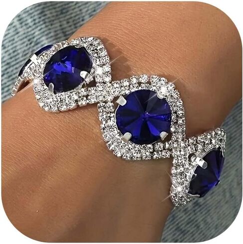 Tennis Bracelets for Women Trendy Blue Sapphire Gemstone Rhinestone Dainty Silver Bangle Prom Wedding Jeweley Gifts for Birthday Christmas Stocking Stuffers in Saudi Arabia