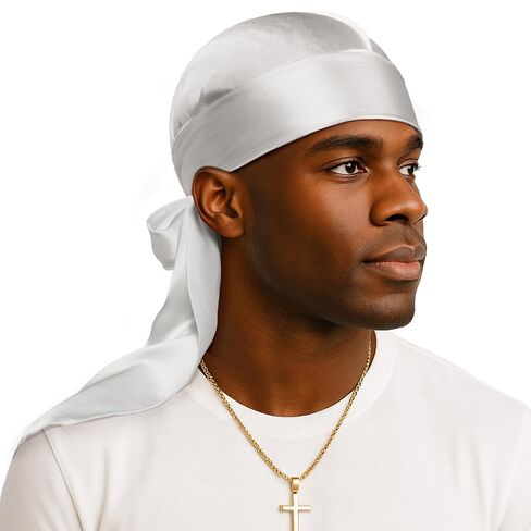 YFONG 100% 22 Momme Mulberry Silk Durags للرجال والنساء، حزام طويل للغاية حريري، مسامي وناعم لـ 360 موجة، مثالي لتغذية شعرك وملابس عصرية، قطعة واحدة، أسود in Kuwait