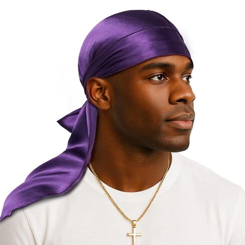 YFONG 100% 22 Momme Mulberry Silk Durags للرجال والنساء، حزام طويل للغاية حريري، مسامي وناعم لـ 360 موجة، مثالي لتغذية شعرك وملابس عصرية، قطعة واحدة، أسود in Kuwait