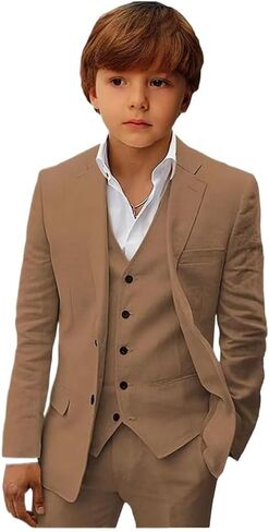 Mi Bo Tong Boys Linen Suit Slim Fit Kids Suit for Boys Summer Beach Wedding Suit Kids Tuxedos Suit Blazer Vest Pants Set Sage Green 10 in Saudi Arabia