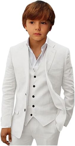 Mi Bo Tong Boys Linen Suit Slim Fit Kids Suit for Boys Summer Beach Wedding Suit Kids Tuxedos Suit Blazer Vest Pants Set Sage Green 10 in Saudi Arabia