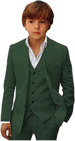 Mi Bo Tong Boys Linen Suit Slim Fit Kids Suit for Boys Summer Beach Wedding Suit Kids Tuxedos Suit Blazer Vest Pants Set Sage Green 10 in Saudi Arabia