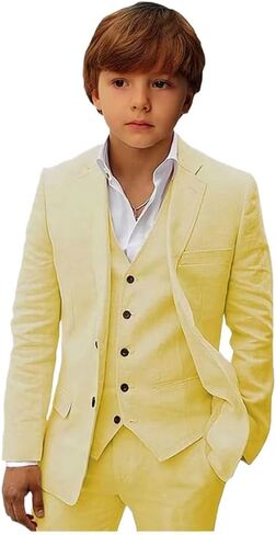 Mi Bo Tong Boys Linen Suit Slim Fit Kids Suit for Boys Summer Beach Wedding Suit Kids Tuxedos Suit Blazer Vest Pants Set Sage Green 10 in Saudi Arabia