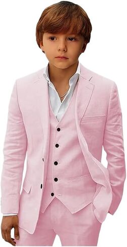 Mi Bo Tong Boys Linen Suit Slim Fit Kids Suit for Boys Summer Beach Wedding Suit Kids Tuxedos Suit Blazer Vest Pants Set Sage Green 10 in Saudi Arabia