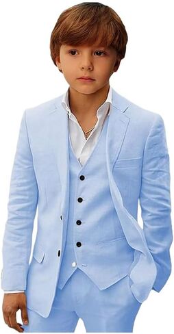 Mi Bo Tong Boys Linen Suit Slim Fit Kids Suit for Boys Summer Beach Wedding Suit Kids Tuxedos Suit Blazer Vest Pants Set Sage Green 10 in Saudi Arabia