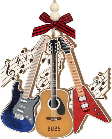 Guitar Christmas Ornament 2025 - Music Ornaments, Guitar Gifts for Men Women - Wooden Musical Instrument Christmas Tree Decorations - Guitars Player, Band Member, Music Lover Gift Ideas in Saudi Arabia