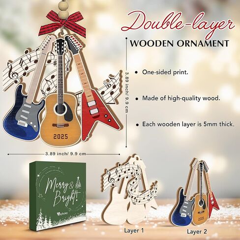 Guitar Christmas Ornament 2025 - Music Ornaments, Guitar Gifts for Men Women - Wooden Musical Instrument Christmas Tree Decorations - Guitars Player, Band Member, Music Lover Gift Ideas in Saudi Arabia