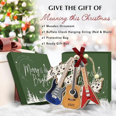 Guitar Christmas Ornament 2025 - Music Ornaments, Guitar Gifts for Men Women - Wooden Musical Instrument Christmas Tree Decorations - Guitars Player, Band Member, Music Lover Gift Ideas in Saudi Arabia