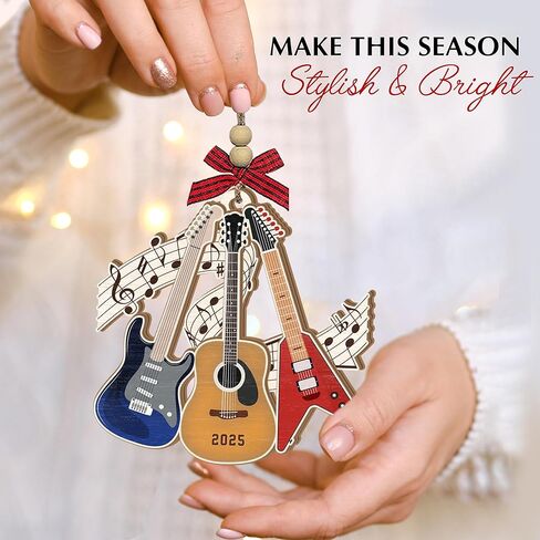 Guitar Christmas Ornament 2025 - Music Ornaments, Guitar Gifts for Men Women - Wooden Musical Instrument Christmas Tree Decorations - Guitars Player, Band Member, Music Lover Gift Ideas in Saudi Arabia