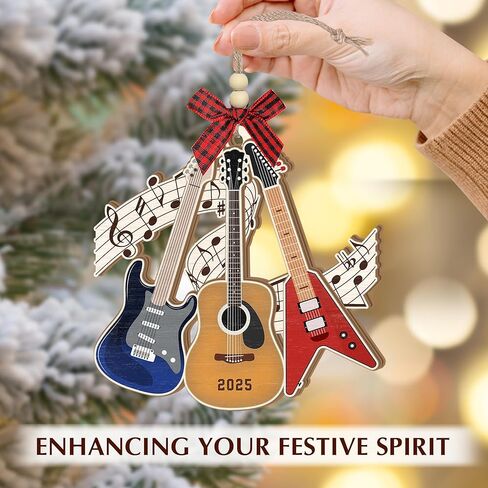 Guitar Christmas Ornament 2025 - Music Ornaments, Guitar Gifts for Men Women - Wooden Musical Instrument Christmas Tree Decorations - Guitars Player, Band Member, Music Lover Gift Ideas in Saudi Arabia