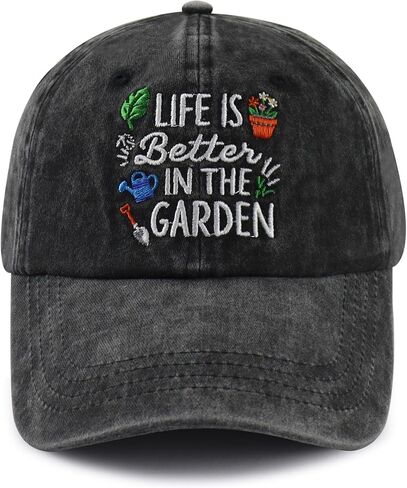 قبعة MANMESH HATT Life is Better in The Garden للنساء، قبعة بيسبول مطرزة بالقطن المضحك in Saudi Arabia