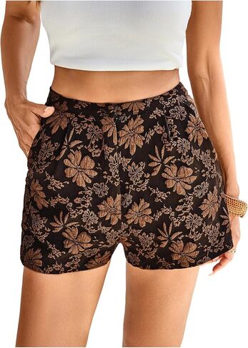 Floerns Women's Floral High Waisted Shorts Straight Leg Short Pants with Pocket in Saudi Arabia