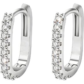 Moissanite Square Hoop Earrings for Women, U Shaped Huggie Hypoallergenic S925 Earrings, Oval Pierced Simulated Diamond Earrings, Trendy Cute Everyday Sleeper Jewelry Gifts for Her Birthday in Saudi Arabia