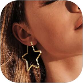 ZDZM Hypoallergenic Star Hoop Earrings for Women, 10/40mm Small Large Star Hoops Earring with Silver Post, Cute Women Earrings Y2K Jewelry Gifts in Saudi Arabia