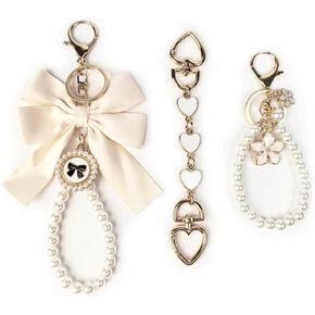 WODEWELIOV 3 Pcs Bag Extender Chain Ribbon Bow Keychain Extender Bag Strap Pearl Purse Chain Purse Charms Accessories for Bag in Saudi Arabia