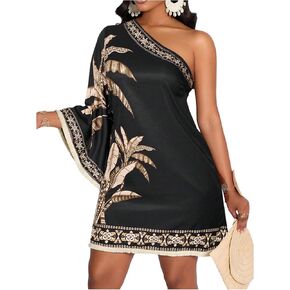 Floerns Women's Tropical One Shoulder Tunic Dress Dolman Sleeve Beach Vacation Summer Dresses in Kuwait