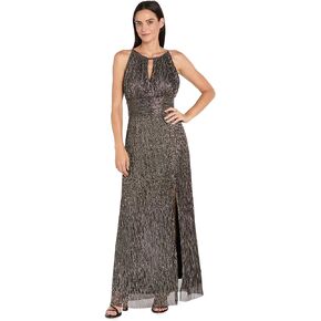 R&M Richards Women's Metallic Crinkle Halter Maxi Gown W/Keyhole, Slit & Shirred Waist in Kuwait