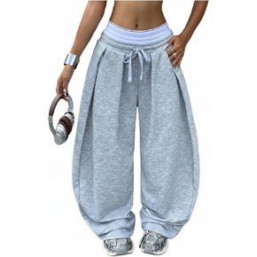 MakeMeChic Women's Barrel Pants Baggy Wide Leg Sweatpants Y2k Pants Streetwear in Kuwait