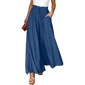 Am Direct Women's High Waisted Wide Leg Palazzo Pants with Pockets, Flowy Elastic Waist Maxi Pants in Kuwait
