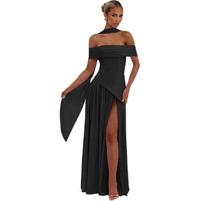 TXDBB Off The Shoulder Bridesmaid Dresses for Women with Scarf Slit Pleated Chiffon A Line Long Formal Dress in Kuwait