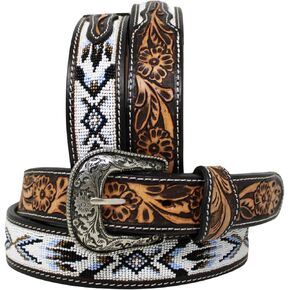CHALLENGER 32 Unisex 1.5" Western Floral Tooled Beaded Full-Grain Leather Belt 26RT43B in Saudi Arabia