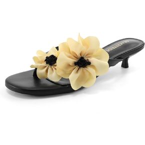 GRACESTRIDE Women’s Floral Kitten Heeled Sandals, Open Toe Flip Flop Heels with 1.38 Inch Low Heels, Trendy Casual Summer Thong Mules in Saudi Arabia