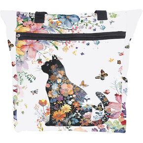 PRESSINART Waterproof Tote Bag with Zipper and Pockets Cat Flower Butterfly CNA Polyester Handbag for Work Travel Gifts in Kuwait