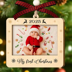 زخرفة عيد الميلاد الأولى للزوجين من Fox Baby 2025 - زخارف إطار صورة خشبية ذات مناظر طبيعية لشجرة عيد الميلاد - زينة عيد الميلاد الأولى للأولاد والبنات - هدايا عيد الميلاد الأولى للطفل in Kuwait