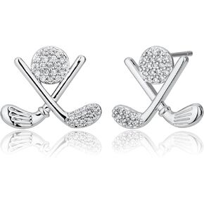 lijiayione Golf Stud Earrings for Women Silver Gold Gifts Cubic Zirconia Flat Back Hypoallergenic Club Cute Dainty Player Fan Tournament Fashion Unique Accessory Small Birthday Novelty Sports Jewelry in Saudi Arabia