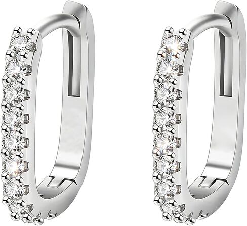 Moissanite Square Hoop Earrings for Women, U Shaped Huggie Hypoallergenic S925 Earrings, Oval Pierced Simulated Diamond Earrings, Trendy Cute Everyday Sleeper Jewelry Gifts for Her Birthday in Saudi Arabia