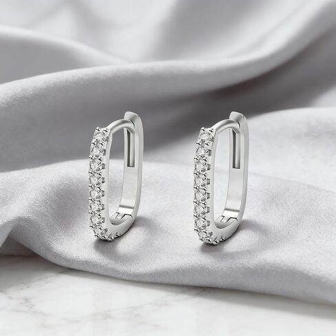Moissanite Square Hoop Earrings for Women, U Shaped Huggie Hypoallergenic S925 Earrings, Oval Pierced Simulated Diamond Earrings, Trendy Cute Everyday Sleeper Jewelry Gifts for Her Birthday in Saudi Arabia