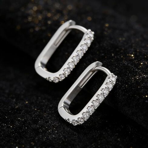 Moissanite Square Hoop Earrings for Women, U Shaped Huggie Hypoallergenic S925 Earrings, Oval Pierced Simulated Diamond Earrings, Trendy Cute Everyday Sleeper Jewelry Gifts for Her Birthday in Saudi Arabia