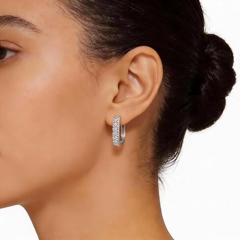 Moissanite Square Hoop Earrings for Women, U Shaped Huggie Hypoallergenic S925 Earrings, Oval Pierced Simulated Diamond Earrings, Trendy Cute Everyday Sleeper Jewelry Gifts for Her Birthday in Saudi Arabia