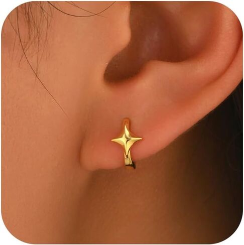 LOVPEPY ستار هوب أقراط للنساء 925 الفضة الاسترليني 14K مطلية بالذهب الصليب Huggie أقراط هيبوالرجينيك Y2K الأقراط السماوية الحد الأدنى المجوهرات الدينية عيد الحب هدايا عيد الميلاد in Saudi Arabia