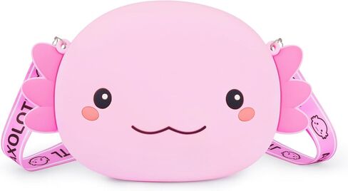 Pink Axolotl Crossbody Bag Adjustable Shoulder Strap, Cute Axolotl Gifts Girls Wallet Coin Purse Large Anime Handbag with Zipper Shoulder Bag Money Bags (Pink) in Saudi Arabia