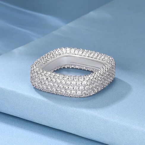 18K White Gold Plated Iced Out Promise Engagement Wedding Eternity Ring for Women Men, Sparkling Cubic Zirconia Square Rings 7mm Width Size 5-10 in Saudi Arabia