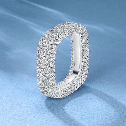 18K White Gold Plated Iced Out Promise Engagement Wedding Eternity Ring for Women Men, Sparkling Cubic Zirconia Square Rings 7mm Width Size 5-10 in Saudi Arabia