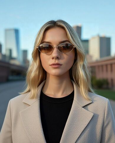 JIM HALO Vintage Oval Metal Sunglasses - Chic Cat Eye Style UV400 Protection Sun Glasses for Daily & Outdoor Use in Saudi Arabia