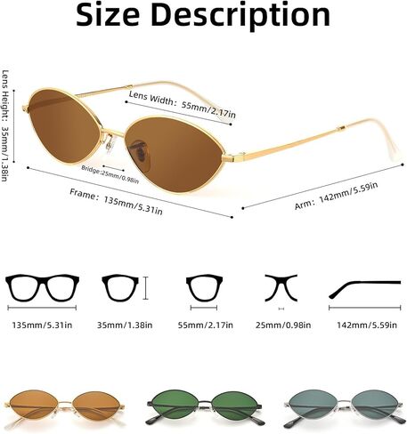 JIM HALO Vintage Oval Metal Sunglasses - Chic Cat Eye Style UV400 Protection Sun Glasses for Daily & Outdoor Use in Saudi Arabia