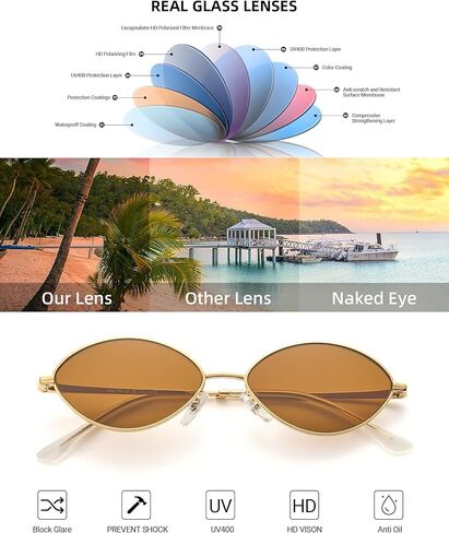 JIM HALO Vintage Oval Metal Sunglasses - Chic Cat Eye Style UV400 Protection Sun Glasses for Daily & Outdoor Use in Saudi Arabia