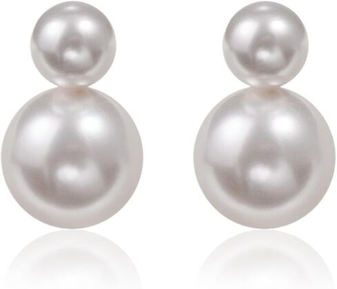 Bi&Yamigeo Mini Double Pearl Drop Stud Earrings,White Round Pearl Pendant Dangle Jewelry for Wedding Bridal Bridesmaid Birthday for Women in Kuwait