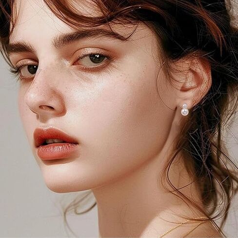 Bi&Yamigeo Mini Double Pearl Drop Stud Earrings,White Round Pearl Pendant Dangle Jewelry for Wedding Bridal Bridesmaid Birthday for Women in Kuwait